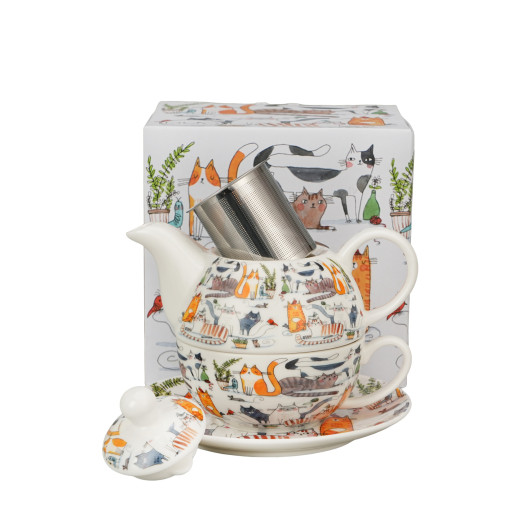 Čajnik s skodelico in cedilom LAZY CATS 350ml