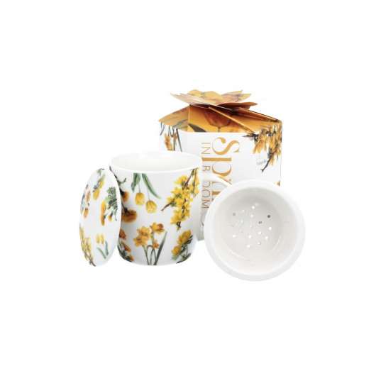 Skodelica s cedilom 400ml porcelan Yellow Flowers 