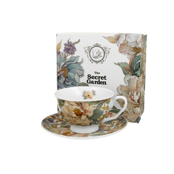 Skodelica in krožnik porcelan Peony White