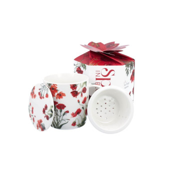 Skodelica s cedilom 400ml porcelan Red Flowers 