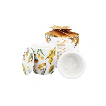 Skodelica s cedilom 400ml porcelan Yellow Flowers 
